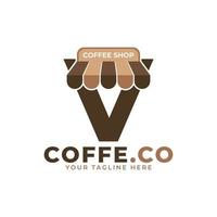 Tempo del caffè. illustrazione vettoriale del logo della caffetteria moderna lettera iniziale v