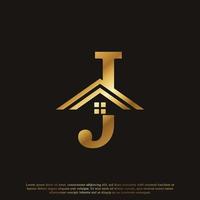 lettera iniziale j home house logo dorato design. concetto di logo immobiliare. illustrazione vettoriale