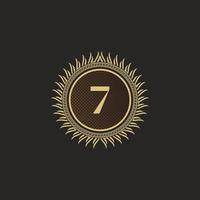 emblema numero 7 design monogramma d'oro. modello di logo volumetrico di lusso. Ornamento di linea 3d per segno aziendale, badge, stemma, etichetta, marchio boutique, hotel, ristorante, araldico. illustrazione vettoriale