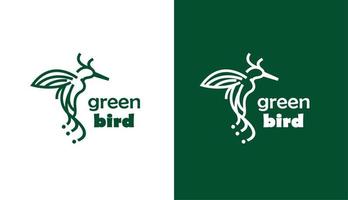 logo minimalista dell'uccello verde, colibrì monolinea, adatto per loghi aziendali per negozi di animali, vestiti e altri vettore