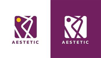 logo estetico astratto con una combinazione di line art e luna vettore