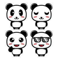 collezione di stampe di simpatici disegni di mascotte panda. Isolato su uno sfondo bianco. simpatico personaggio mascotte logo idea bundle concept vettore