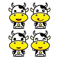 raccolta di set di simpatici personaggi di design mascotte mucca. Isolato su uno sfondo bianco. simpatico personaggio mascotte logo idea bundle concept vettore