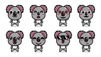 raccolta di set di simpatici koala mascotte design. Isolato su uno sfondo bianco. simpatico personaggio mascotte logo idea bundle concept vettore