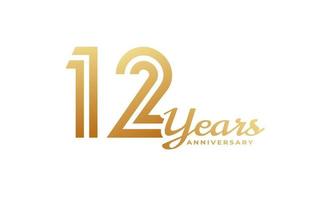 Celebrazione dell'anniversario di 12 anni con colore dorato della grafia per eventi celebrativi, matrimoni, biglietti di auguri e inviti isolati su sfondo bianco vettore