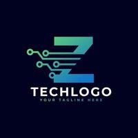 logo della lettera z tecnica. modello di logo vettoriale futuristico con sfumatura di colore verde e blu. forma geometrica. utilizzabile per loghi aziendali e tecnologici.