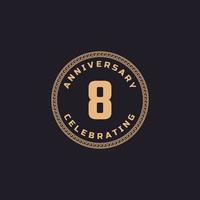 celebrazione dell'anniversario di 8 anni retrò vintage con emblema del motivo del bordo del cerchio. il saluto di buon anniversario celebra l'evento isolato su sfondo nero vettore