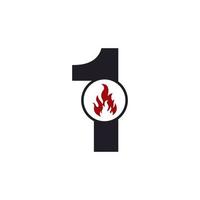 numero 1 con ispirazione per il design del logo del fuoco della fiamma vettore