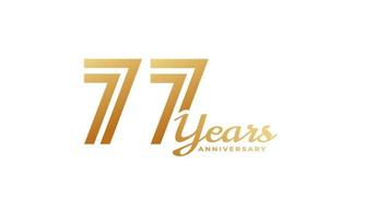 Celebrazione dell'anniversario di 77 anni con colore dorato della scrittura a mano per eventi celebrativi, matrimoni, biglietti di auguri e inviti isolati su sfondo bianco vettore