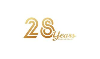 Celebrazione dell'anniversario di 28 anni con colore dorato della grafia per eventi celebrativi, matrimoni, biglietti di auguri e inviti isolati su sfondo bianco vettore