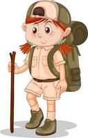 bambina in uniforme scout con zaino vettore