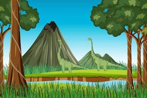 scena con brachiosauro nella foresta vettore