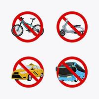 avviso nessun segno e simbolo del veicolo. divieto di ingresso per biciclette, scooter, taxi e autobus vettore