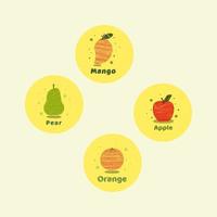 scribble pera, mela, arancia e mango frutta disegno vettoriale illustrazione