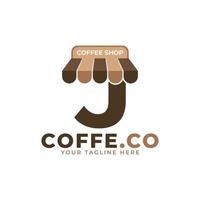 Tempo del caffè. illustrazione vettoriale moderna del logo della caffetteria della lettera iniziale j