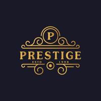 il logo di lusso della lettera p fiorisce linee di ornamento calligrafiche eleganti. segno di affari, identità per ristorante, regalità, boutique, bar, hotel, araldico, gioielli e modello di progettazione del logo di moda vettore