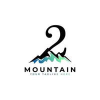 logo della montagna numero due. esplorare l'elemento del modello del logo dell'azienda simbolo dell'avventura della montagna. vettore