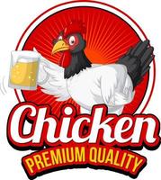 pollo che tiene il logo del personaggio dei cartoni animati di vetro di birra vettore