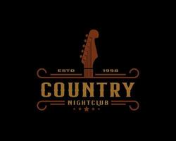 distintivo dell'etichetta retrò vintage classico per modello di progettazione del logo del cowboy della barra del salone occidentale di musica della chitarra country vettore