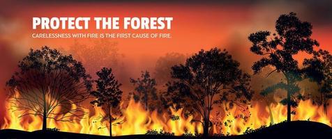 illustrazione orizzontale di incendi boschivi vettore