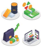 set di icone colorate e isometriche di negoziazione del mercato finanziario di borsa vettore