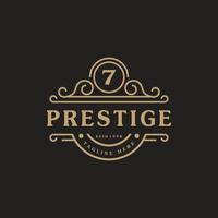 il logo di lusso numero 7 fiorisce linee di ornamento calligrafiche eleganti. segno di affari, identità per ristorante, regalità, boutique, bar, hotel, araldico, gioielli e modello di progettazione del logo di moda vettore