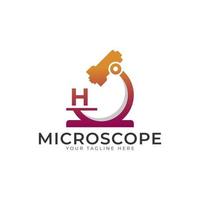logo del laboratorio. elemento del modello di progettazione del logo del microscopio lettera iniziale h. vettore