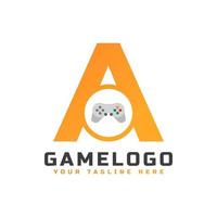 lettera iniziale a con icona della console di gioco e pixel per il concetto di logo di gioco. utilizzabile per loghi di applicazioni aziendali, tecnologiche e di avvio di giochi. vettore