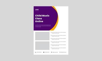 volantino di lezione di musica per bambini, modello di poster. poster per feste di karaoke per bambini. modello di progettazione di volantini online per lezioni di musica per bambini. vettore