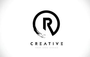 r logo lettera circolare con design a spazzola circolare e sfondo bianco. vettore