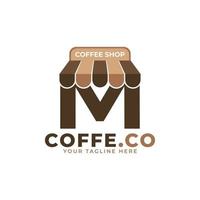 Tempo del caffè. illustrazione vettoriale del logo della caffetteria moderna lettera iniziale m