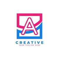 lettera aziendale un logo con design quadrato e swoosh ed elemento del modello vettoriale di colore rosa blu