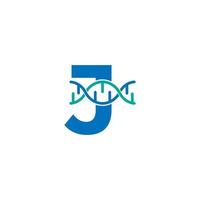 lettera iniziale j elemento del modello di progettazione del logo dell'icona del DNA genetico. illustrazione biologica vettore