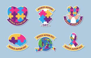 Collezione di set di adesivi per la giornata mondiale dell'autismo vettore