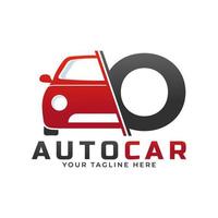 lettera o con vettore di manutenzione auto. concept design del logo automobilistico del veicolo sportivo.