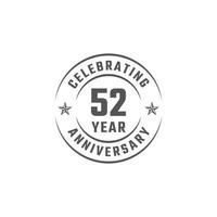 Distintivo dell'emblema della celebrazione dell'anniversario di 52 anni con colore grigio per eventi celebrativi, matrimoni, biglietti di auguri e inviti isolati su sfondo bianco vettore