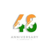 Celebrazione dell'anniversario di 48 anni con barra bianca a pennello in colore giallo zafferano e bandiera indiana verde. il saluto di buon anniversario celebra l'evento isolato su priorità bassa bianca vettore