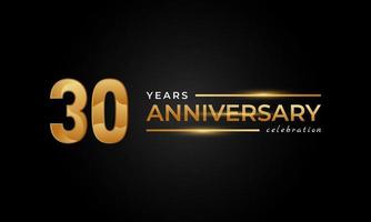 Celebrazione dell'anniversario di 30 anni con colore dorato e argento lucido per eventi celebrativi, matrimoni, biglietti di auguri e inviti isolati su sfondo nero