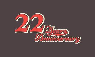 Celebrazione dell'anniversario di 22 anni nostalgico con scrittura a mano in stile retrò vintage per eventi celebrativi, matrimoni, biglietti di auguri e inviti isolati su sfondo marrone vettore