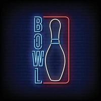 bowling insegne al neon stile testo vettoriale