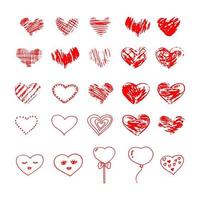 doodle disegnato a mano insieme del cuore. , minimalismo, icona, adesivo, arredamento. amore, san valentino, rosso. vettore