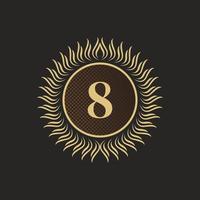 emblema numero 8 design monogramma d'oro. modello di logo volumetrico di lusso. Ornamento di linea 3d per segno aziendale, badge, stemma, etichetta, marchio boutique, hotel, ristorante, araldico. illustrazione vettoriale