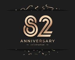 Design in stile logotipo di celebrazione dell'anniversario di 82 anni. il saluto di buon anniversario celebra l'evento con linea multipla dorata e coriandoli isolati su sfondo scuro illustrazione di design vettore