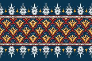 fiore giallo su blu navy, rosso geometrico etnico orientale modello tradizionale design per sfondo, moquette, carta da parati, abbigliamento, avvolgimento, batik, tessuto, illustrazione vettoriale stile ricamo