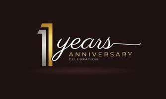 Logotipo di celebrazione dell'anniversario di 1 anno con linea multipla collegata colore argento e dorato per eventi celebrativi, matrimoni, biglietti di auguri e inviti isolati su sfondo scuro vettore