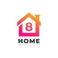 design del logo della casa di casa numero iniziale 8. concetto di logo immobiliare. illustrazione vettoriale