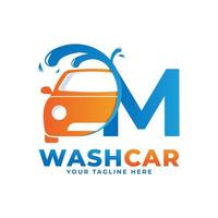 lettera m con logo autolavaggio, pulizia auto, lavaggio e design del logo vettoriale di servizio.