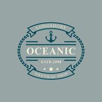 distintivo retrò vintage logo nautico e oceanico con simbolo di ancoraggio nave per modello di progettazione emblema marino vettore