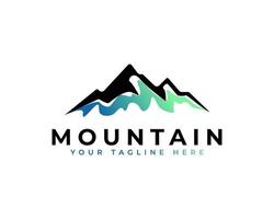 logo di montagna con uno stile moderno. esplorare l'elemento del modello del logo dell'azienda simbolo dell'avventura della montagna. vettore
