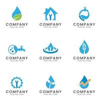 set di design dell'icona del logo aziendale di acqua e impianto idraulico per azienda multiuso vettore